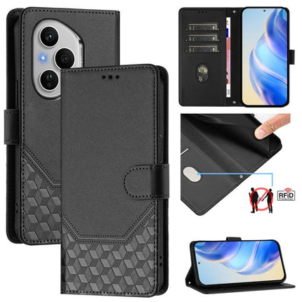Honeycomb Embossing RFID Leather Phone Case, For Honor 400 Pro Global 160.8mm, For Honor Power 5G, For Honor Play 60 5G, For Honor 400 Lite Global