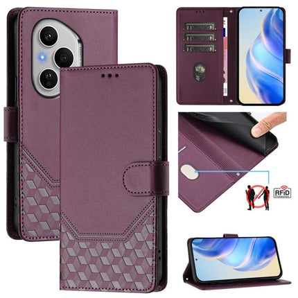 Honeycomb Embossing RFID Leather Phone Case, For Honor 400 Pro Global 160.8mm, For Honor Power 5G, For Honor Play 60 5G, For Honor 400 Lite Global