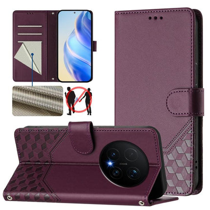 Honeycomb Embossing RFID Leather Phone Case, For Honor 600 Lite Global, For Honor Magic8 Pro Air 5G, For Honor X8d 4G, For Honor Magic8 Pro