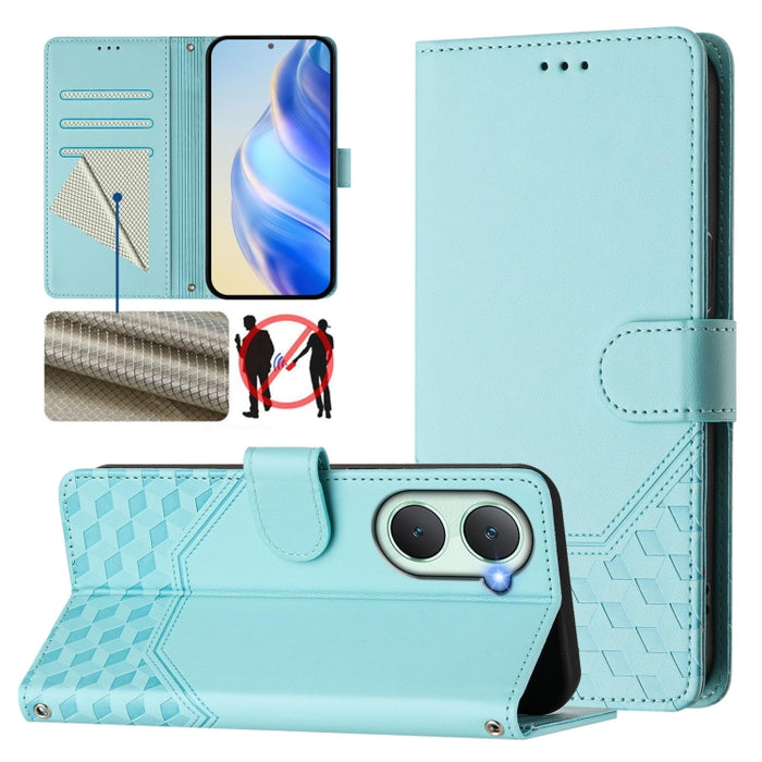 Honeycomb Embossing RFID Leather Phone Case, For vivo Y03 4G Global / Y18 4G, For vivo Y38 5G / Y200i / T3x Global, For vivo iQOO Z9x, For vivo iQOO Z9 / Z9 Turbo