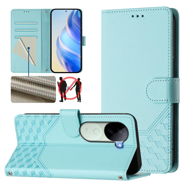 Honeycomb Embossing RFID Leather Phone Case, For vivo iQOO Z9s 5G / V40e 5G India, For vivo Y300 Pro, For vivo iQOO Z9s Pro 5G / T3 Pro 5G India, For vivo V40 Lite 5G / V30e 5G Global