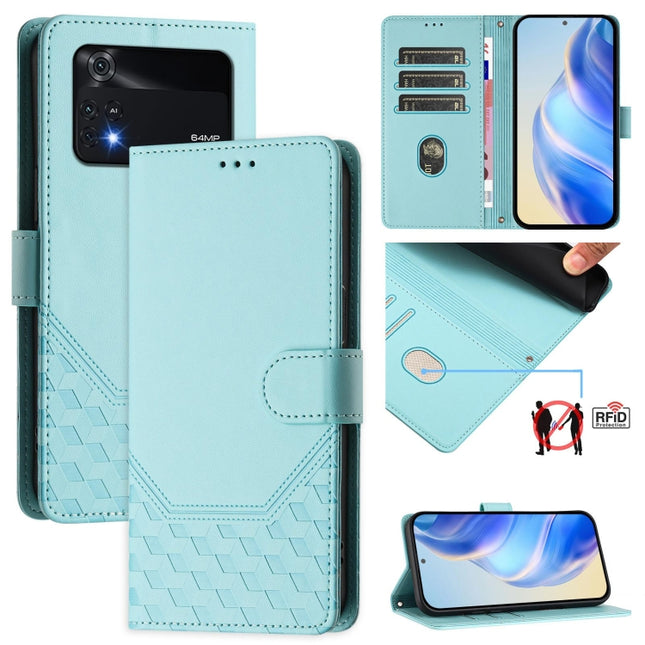 Honeycomb Embossing RFID Leather Phone Case, For Xiaomi Poco M4 Pro 4G, For Xiaomi Poco X4 Pro 5G, For Xiaomi Mi 11 Lite / Mi 11 Lite 5G NE, For Xiaomi 11T / 11T Pro