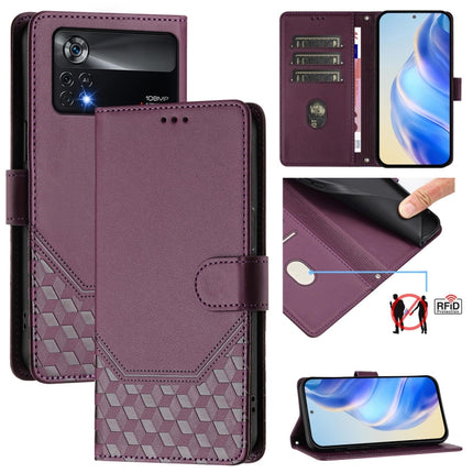 Honeycomb Embossing RFID Leather Phone Case, For Xiaomi Poco M4 Pro 4G, For Xiaomi Poco X4 Pro 5G, For Xiaomi Mi 11 Lite / Mi 11 Lite 5G NE, For Xiaomi 11T / 11T Pro