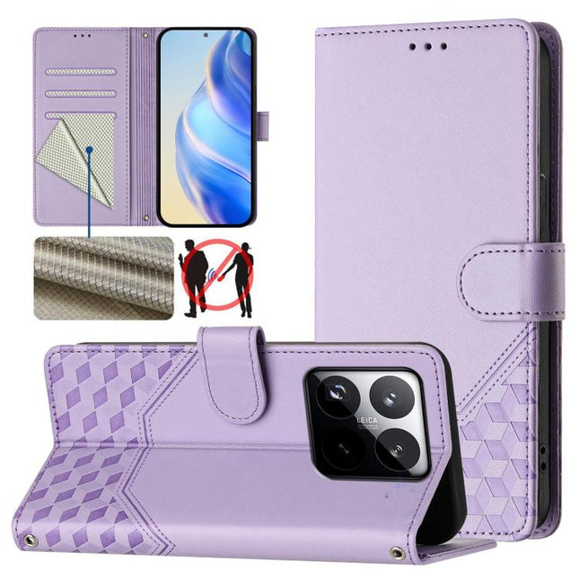 Honeycomb Embossing RFID Leather Phone Case, For Xiaomi 15T 5G, For Xiaomi Civi 5 Pro 5G, For Xiaomi 15S Pro 5G, For Xiaomi Poco M6 Plus / Redmi 13x 4G