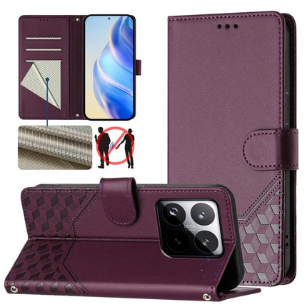 Honeycomb Embossing RFID Leather Phone Case, For Xiaomi 15T 5G, For Xiaomi Civi 5 Pro 5G, For Xiaomi 15S Pro 5G, For Xiaomi Poco M6 Plus / Redmi 13x 4G