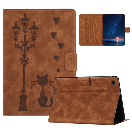 Embossed Couple Cat Smart Tablet Leather Case, For Lenovo Tab M10 Plus 3rd Gen / TB-128F
