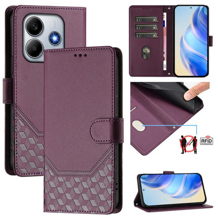 Honeycomb Embossing RFID Leather Phone Case, For Redmi Note 14 Pro 4G, For Redmi Note 14 4G 163.25mm, For Redmi Note 14 5G, For Redmi 14C 4G
