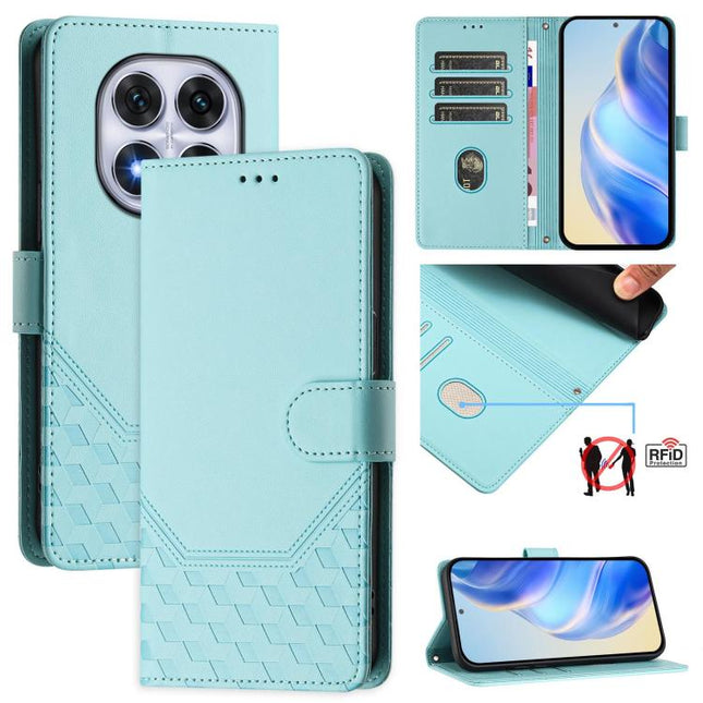 Honeycomb Embossing RFID Leather Phone Case, For Redmi Note 14 Pro 4G, For Redmi Note 14 4G 163.25mm, For Redmi Note 14 5G, For Redmi 14C 4G
