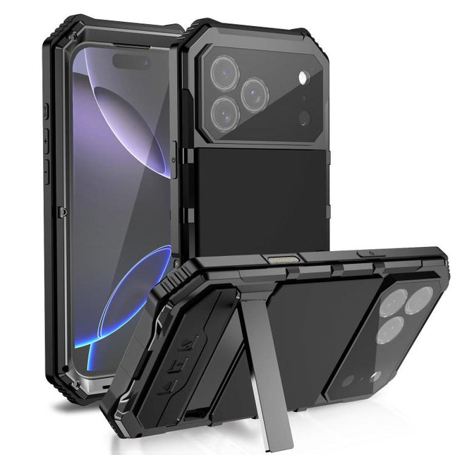R-JUST Life Waterproof Dustproof Shockproof Holder Phone Case, For iPhone 18 Pro, For iPhone 18 Pro Max, For iPhone 17e / 16e, For iPhone 17 Pro Max, For iPhone 17 Pro, For iPhone 17, For iPhone 16 Pro Max, For iPhone 16 Plus