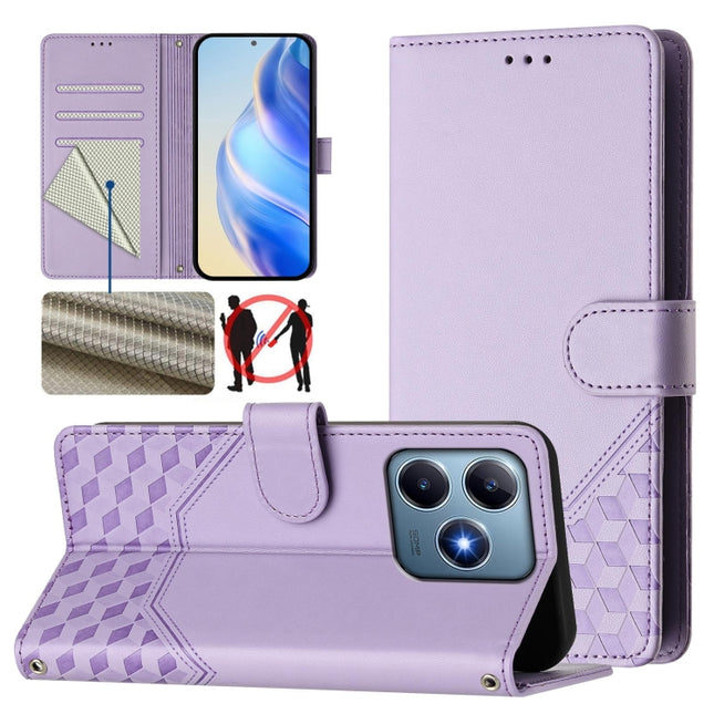 Honeycomb Embossing RFID Leather Phone Case, For Realme GT 6 5G / GT 6T 5G Global, For Realme C63 / C61 Global, For Realme 12 5G Global, For Realme 12+ 5G Global