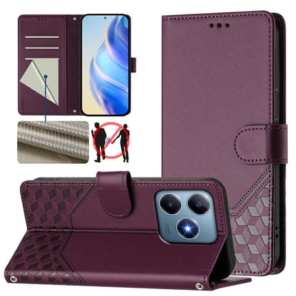 Honeycomb Embossing RFID Leather Phone Case, For Realme GT 6 5G / GT 6T 5G Global, For Realme C63 / C61 Global, For Realme 12 5G Global, For Realme 12+ 5G Global