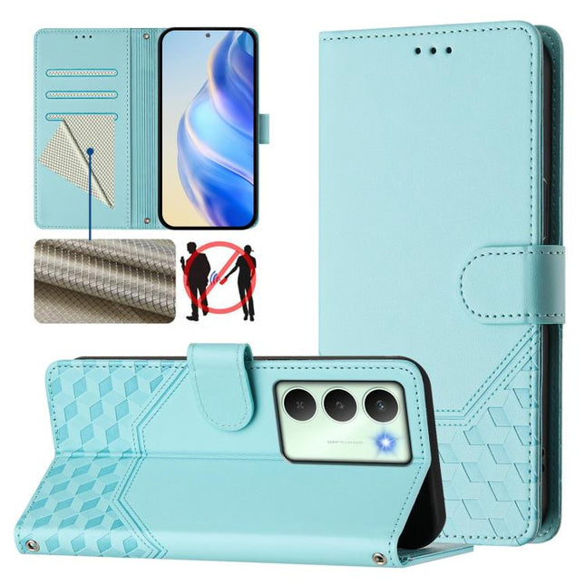 Honeycomb Embossing RFID Leather Phone Case, For Realme 14x Global / V70 5G / C75 5G, For Realme Narzo 80 Pro / 14 Pro 5G India, For Realme 14 5G / 14T 5G Global, For Realme P3 Ultra 5G