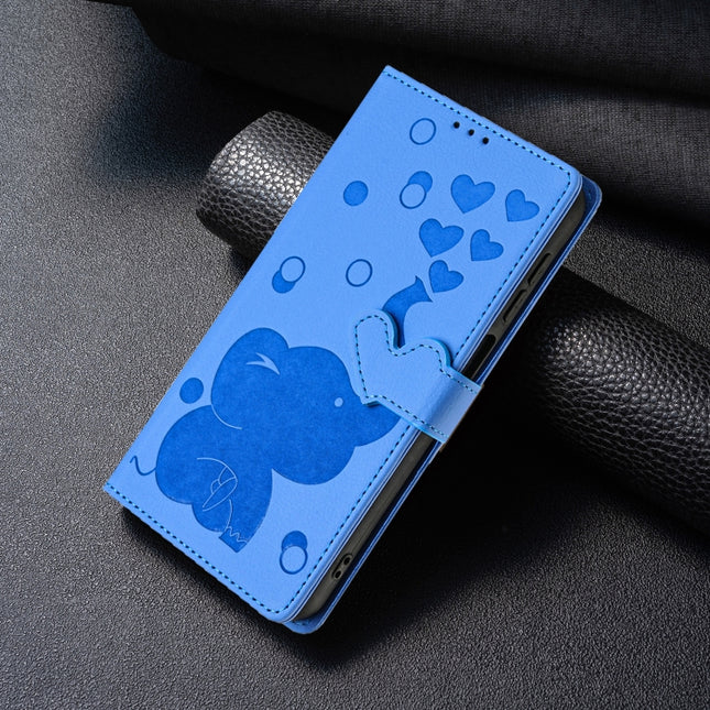 Cartoon Elephant Embossed Leather Phone Case, For iPhone 16 Pro Max, For iPhone 16 Pro, For iPhone 16 Plus, For iPhone 16
