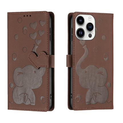 Cartoon Elephant Embossed Leather Phone Case, For iPhone 16 Pro Max, For iPhone 16 Pro, For iPhone 16 Plus, For iPhone 16