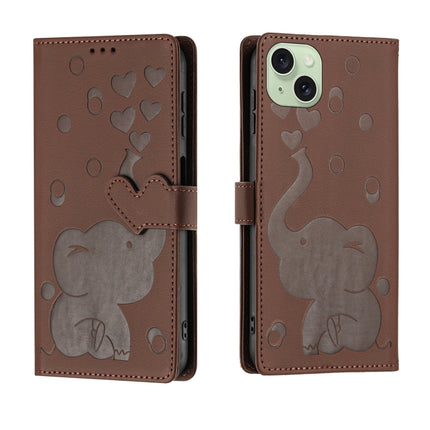 Cartoon Elephant Embossed Leather Phone Case, For iPhone 15 Pro Max, For iPhone 15 Pro, For iPhone 15 Plus, For iPhone 15