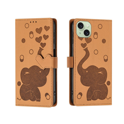 Cartoon Elephant Embossed Leather Phone Case, For iPhone 15 Pro Max, For iPhone 15 Pro, For iPhone 15 Plus, For iPhone 15