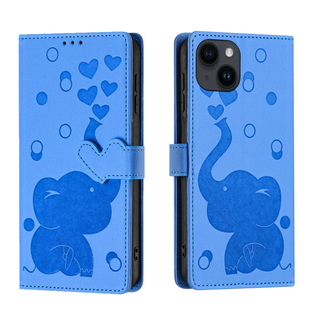 Cartoon Elephant Embossed Leather Phone Case, For iPhone 14 Plus, For iPhone 14, For iPhone 14 Pro, For iPhone 14 Pro Max