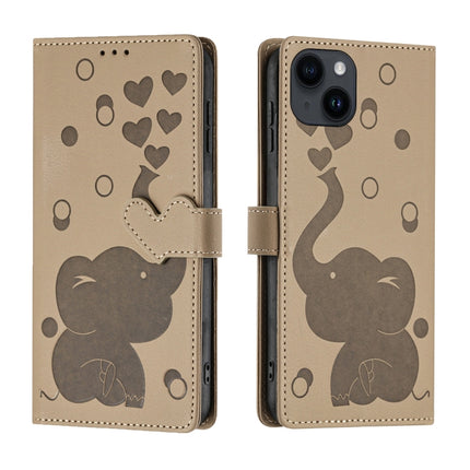 Cartoon Elephant Embossed Leather Phone Case, For iPhone 14 Plus, For iPhone 14, For iPhone 14 Pro, For iPhone 14 Pro Max