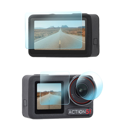 Protector de lente 3 en 1 Sunnylife para pantalla delantera y trasera de DJI Osmo Action 5 Pro, películas de vidrio templado, juegos 1 + 1 + 1, juegos 2 + 2 + 2