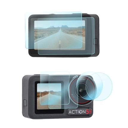 Protector de lente 3 en 1 Sunnylife para pantalla delantera y trasera de DJI Osmo Action 5 Pro, películas de vidrio templado, juegos 1 + 1 + 1, juegos 2 + 2 + 2