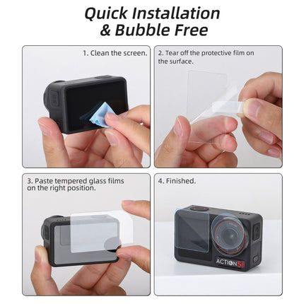 Protector de lente 3 en 1 Sunnylife para pantalla delantera y trasera de DJI Osmo Action 5 Pro, películas de vidrio templado, juegos 1 + 1 + 1, juegos 2 + 2 + 2