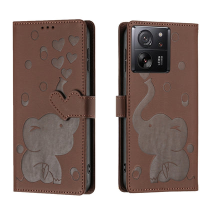 Cartoon Elephant Embossed Leather Phone Case, For Xiaomi Poco C75, For Xiaomi 14T Pro, For Xiaomi 14T, For Xiaomi 13T / 13T Pro