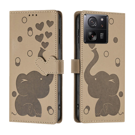 Cartoon Elephant Embossed Leather Phone Case, For Xiaomi Poco C75, For Xiaomi 14T Pro, For Xiaomi 14T, For Xiaomi 13T / 13T Pro