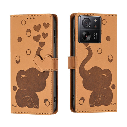Cartoon Elephant Embossed Leather Phone Case, For Xiaomi Poco C75, For Xiaomi 14T Pro, For Xiaomi 14T, For Xiaomi 13T / 13T Pro
