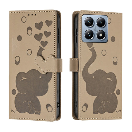 Cartoon Elephant Embossed Leather Phone Case, For Xiaomi Poco C75, For Xiaomi 14T Pro, For Xiaomi 14T, For Xiaomi 13T / 13T Pro