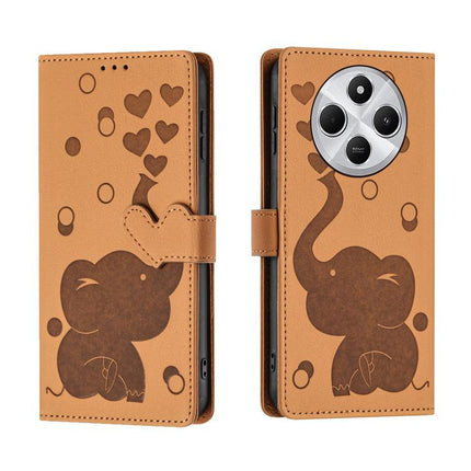 Cartoon Elephant Embossed Leather Phone Case, For Xiaomi Poco C75, For Xiaomi 14T Pro, For Xiaomi 14T, For Xiaomi 13T / 13T Pro