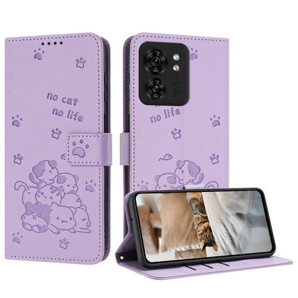 Embossed Kitten Phone Leather Case with Lanyard, For Motorola Moto G14, For Motorola Moto G Stylus 2023 4G, For Motorola Edge 40