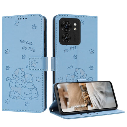 Embossed Kitten Phone Leather Case with Lanyard, For Motorola Moto G14, For Motorola Moto G Stylus 2023 4G, For Motorola Edge 40