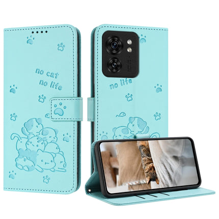 Embossed Kitten Phone Leather Case with Lanyard, For Motorola Moto G14, For Motorola Moto G Stylus 2023 4G, For Motorola Edge 40