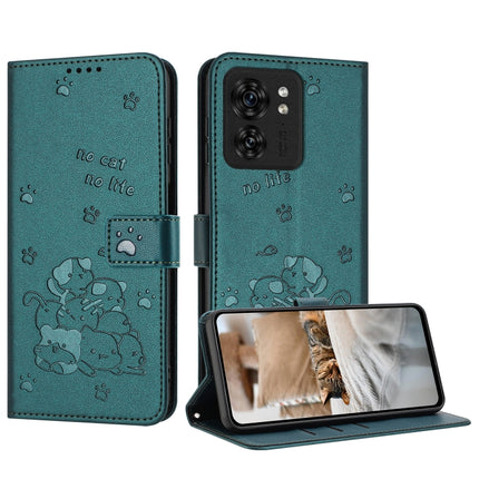 Embossed Kitten Phone Leather Case with Lanyard, For Motorola Moto G14, For Motorola Moto G Stylus 2023 4G, For Motorola Edge 40