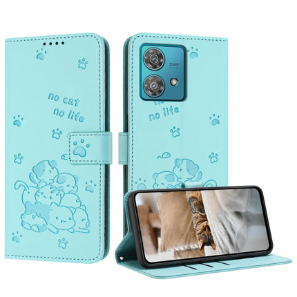 Embossed Kitten Phone Leather Case with Lanyard, For Motorola Moto G Power 5G 2024, For Motorola Moto G84, For Motorola Edge 40 Neo, For Motorola Moto G14