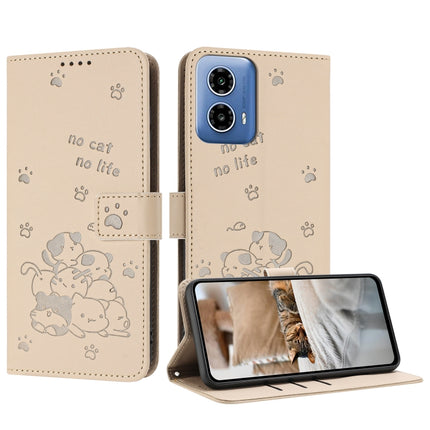 Embossed Kitten Phone Leather Case with Lanyard, For Motorola Edge 50 Fusion, For Motorola Moto G 5G 2024, For Motorola Moto G Stylus 5G 2024, For Motorola Moto G34