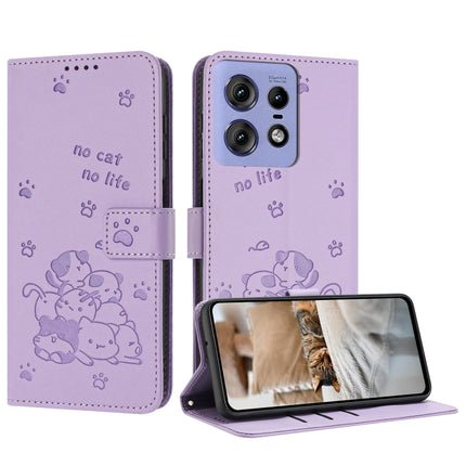 Embossed Kitten Phone Leather Case with Lanyard, For Motorola Moto G85, For Motorola Edge 2024 5G, For Motorola Edge 50 Ultra, For Motorola Edge 50 Pro