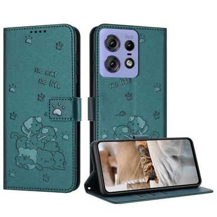 Embossed Kitten Phone Leather Case with Lanyard, For Motorola Moto G85, For Motorola Edge 2024 5G, For Motorola Edge 50 Ultra, For Motorola Edge 50 Pro