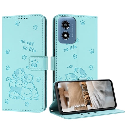 Embossed Kitten Phone Leather Case with Lanyard, For Motorola Moto G Play 4G 2024, For Motorola Moto G Power 5G 2024, For Motorola Moto G84, For Motorola Edge 40 Neo