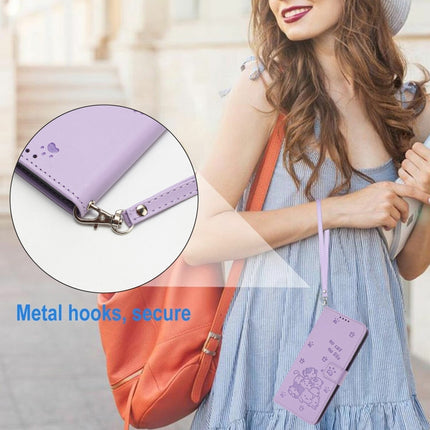 Embossed Kitten Phone Leather Case with Lanyard, For Motorola Moto G Power 5G 2024, For Motorola Moto G84, For Motorola Edge 40 Neo, For Motorola Moto G14