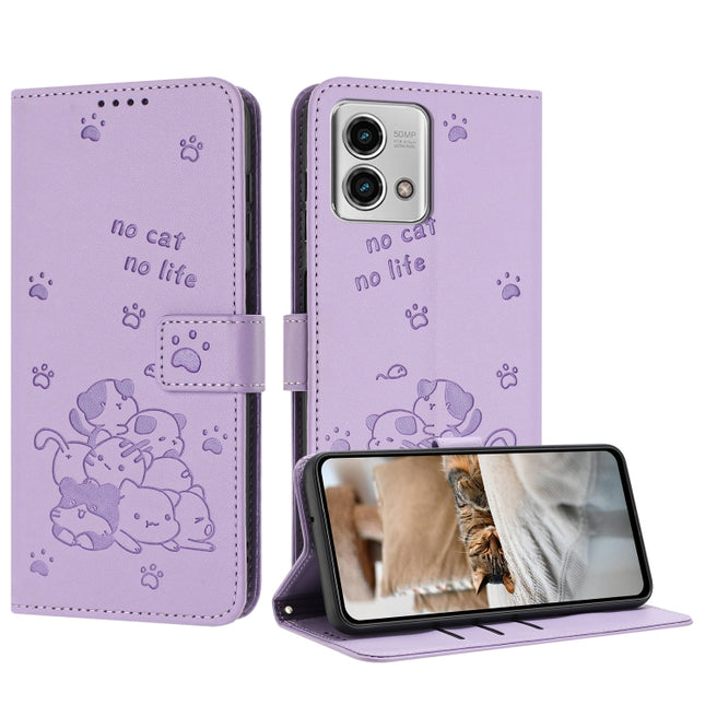 Embossed Kitten Phone Leather Case with Lanyard, For Motorola Moto G14, For Motorola Moto G Stylus 2023 4G, For Motorola Edge 40
