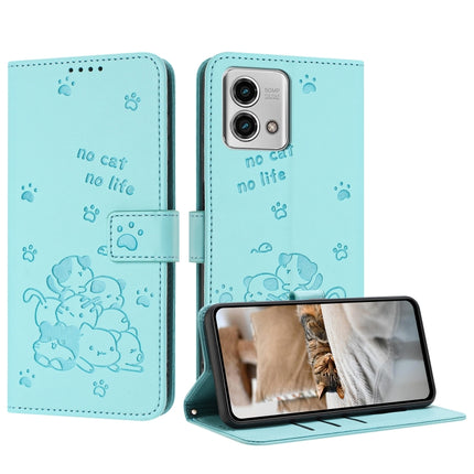 Embossed Kitten Phone Leather Case with Lanyard, For Motorola Moto G14, For Motorola Moto G Stylus 2023 4G, For Motorola Edge 40
