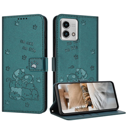 Embossed Kitten Phone Leather Case with Lanyard, For Motorola Moto G14, For Motorola Moto G Stylus 2023 4G, For Motorola Edge 40