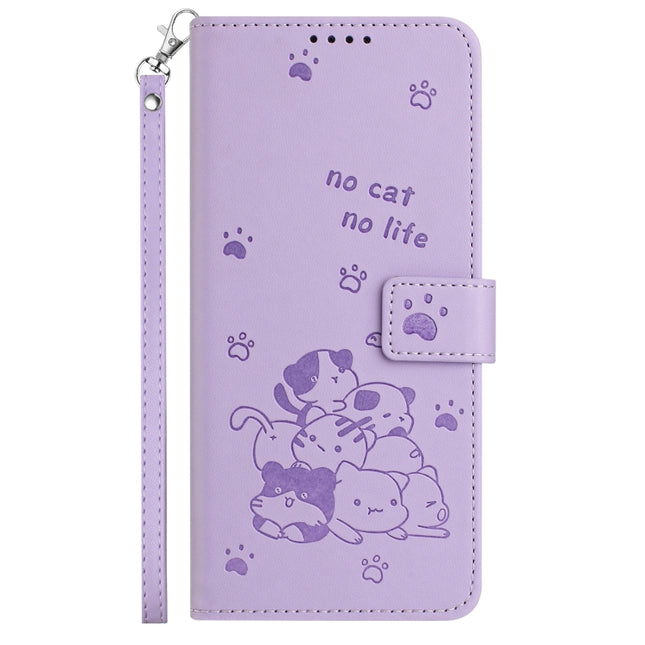 Embossed Kitten Phone Leather Case with Lanyard, For Motorola Moto G14, For Motorola Moto G Stylus 2023 4G, For Motorola Edge 40