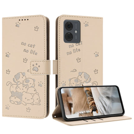 Embossed Kitten Phone Leather Case with Lanyard, For Motorola Moto G14, For Motorola Moto G Stylus 2023 4G, For Motorola Edge 40