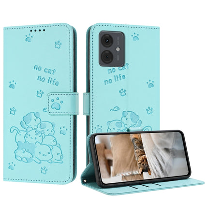 Embossed Kitten Phone Leather Case with Lanyard, For Motorola Moto G14, For Motorola Moto G Stylus 2023 4G, For Motorola Edge 40