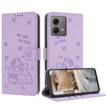 Embossed Kitten Phone Leather Case with Lanyard, For Motorola Moto G Power 5G 2024, For Motorola Moto G84, For Motorola Edge 40 Neo, For Motorola Moto G14