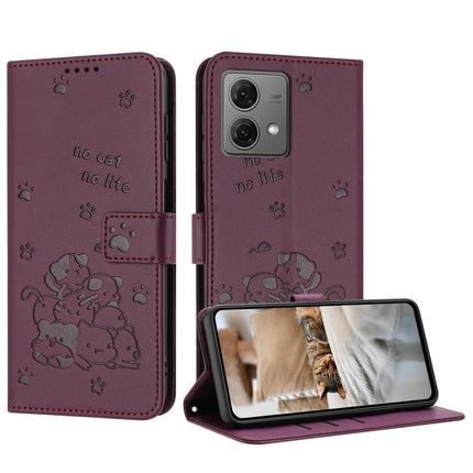 Embossed Kitten Phone Leather Case with Lanyard, For Motorola Moto G Power 5G 2024, For Motorola Moto G84, For Motorola Edge 40 Neo, For Motorola Moto G14