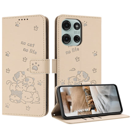 Embossed Kitten Phone Leather Case with Lanyard, For Motorola Moto G15, For Motorola Moto G 5G 2025, For Motorola Moto G Power / G Play 2025, For Motorola Moto G75