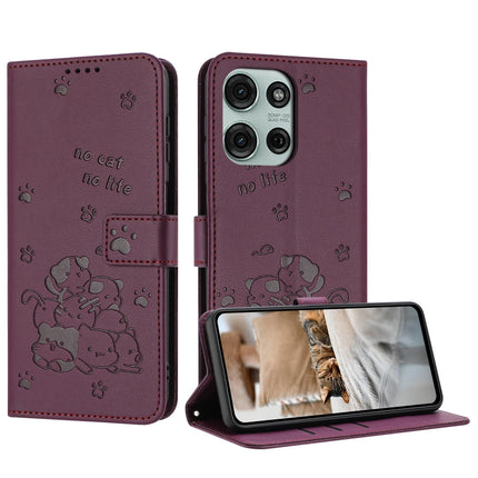 Embossed Kitten Phone Leather Case with Lanyard, For Motorola Moto G15, For Motorola Moto G 5G 2025, For Motorola Moto G Power / G Play 2025, For Motorola Moto G75